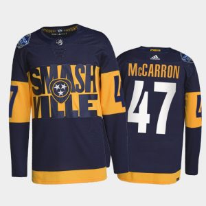 Gorgeous Adidas Predators #47 Michael McCarron Men's 2022 Stadium Series Authentic NHL Jersey   Navy for die   hard Blackhawks fans