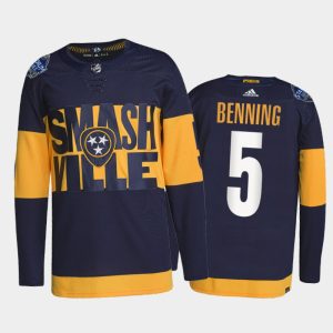 Gorgeous Adidas Predators #5 Matt Benning Men's 2022 Stadium Series Authentic NHL Jersey   Navy for top   notch game   day wear