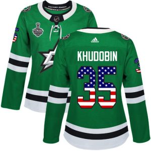 Gorgeous Adidas Stars #35 Anton Khudobin Green Home Authentic USA Flag Women's 2020 Stanley Cup Final Stitched NHL Jersey for a valuable hockey collectible