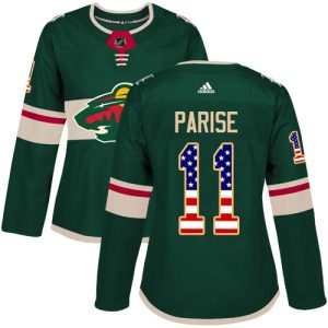 Gorgeous Adidas Wild #11 Zach Parise Green Home Authentic USA Flag Women's Stitched NHL Jersey for a valuable hockey collectible
