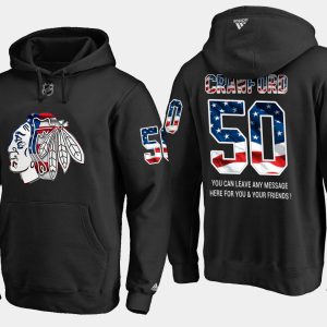 Gorgeous Blackhawks #50 Corey Crawford NHL Banner Wave Usa Flag Black Hoodie for die   hard Blackhawks fans