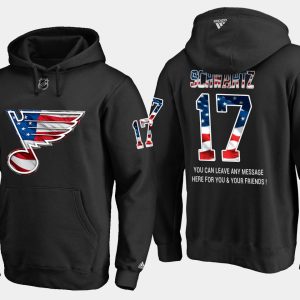 Gorgeous Blues #17 Jaden Schwartz NHL Banner Wave Usa Flag Black Hoodie to support your favorite players