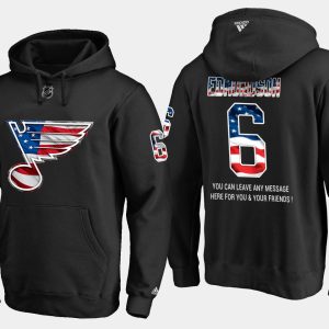 Gorgeous Blues #6 Joel Edmundson NHL Banner Wave Usa Flag Black Hoodie to support your favorite players
