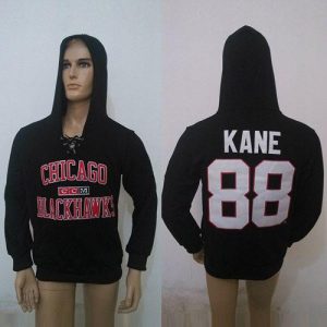 Gorgeous CCM Chicago Blackhawks #88 Patrick Kane Black Lace Up Hoodie for true hockey enthusiasts