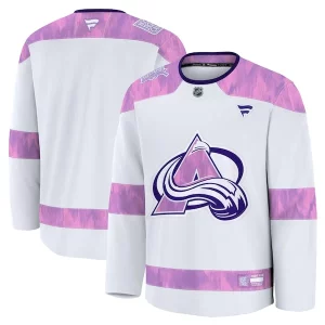 Gorgeous Colorado Avalanche 2024 Hockey Fights Cancer Practice Jersey   White to add to your hockey memorabilia collection