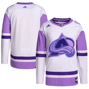 Gorgeous Colorado Avalanche adidas Hockey Fights Cancer Primegreen Authentic Blank Practice Jersey   White/Purple for an exciting hockey game