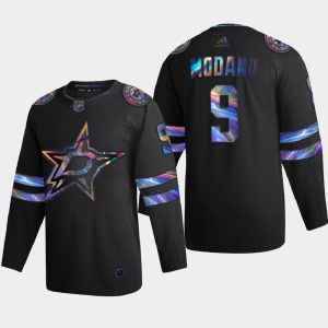 Gorgeous Dallas Stars #9 Mike Modano Men's Nike Iridescent Holographic Collection NHL Jersey   Black to add to your hockey memorabilia collection