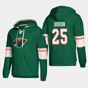Gorgeous Minnesota Wild #25 Jonas Brodin Green adidas Lace Up Pullover Hoodie for top   notch game   day wear