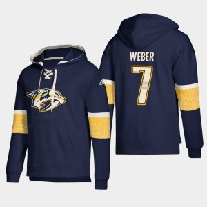 Gorgeous Nashville Predators #7 Yannick Weber Navy adidas Lace Up Pullover Hoodie to show your team love