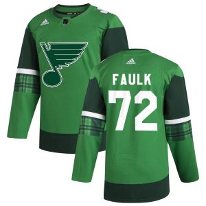 Gorgeous St. Louis Blues #72 Justin Faulk Men's Adidas 2020 St. Patrick's Day Stitched NHL Jersey Green for a memorable sports moment
