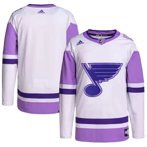 Gorgeous St. Louis Blues adidas Hockey Fights Cancer Primegreen Authentic Blank Practice Jersey   White/Purple for die   hard Blackhawks fans