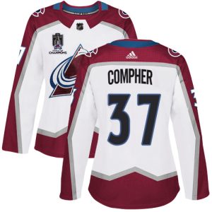 Impressive Adidas Avalanche #37 J.T. Compher White Women's 2022 Stanley Cup Champions Road Authentic Stitched NHL Jersey for an exciting hockey game