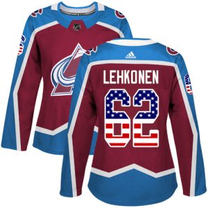 Impressive Adidas Avalanche #62 Artturi Lehkonen Burgundy Women's Home Authentic USA Flag Stitched NHL Jersey for true hockey enthusiasts