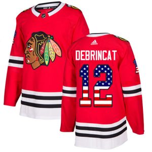 Impressive Adidas Blackhawks #12 Alex DeBrincat Red Home Authentic USA Flag Stitched Youth NHL Jersey to show your team love
