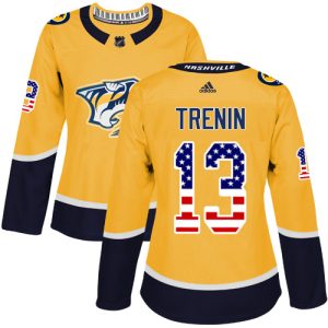 Impressive Adidas Predators #13 Yakov Trenin Yellow Home Authentic USA Flag Women's StitchedNHL Jersey to stand out at the stadium