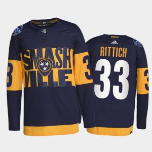 Impressive Adidas Predators #33 David Rittich Men's 2022 Stadium Series Authentic NHL Jersey   Navy for an exciting hockey game