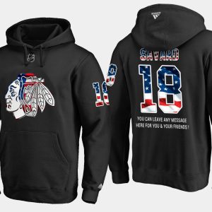 Impressive Blackhawks #18 Denis Savard NHL Banner Wave Usa Flag Black Hoodie for a memorable sports moment