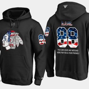 Impressive Blackhawks #88 Patrick Kane NHL Banner Wave Usa Flag Black Hoodie for true hockey enthusiasts