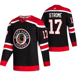 Impressive Chicago Blackhawks #17 Dylan Strome Black Men's Adidas 2020 21 Reverse Retro Alternate NHL Jersey to support your favorite players