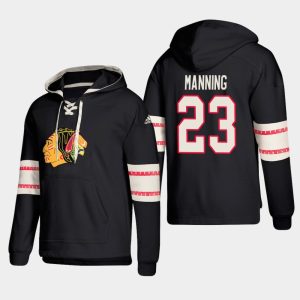 Impressive Chicago Blackhawks #23 Brandon Manning Black adidas Lace Up Pullover Hoodie for a valuable hockey collectible