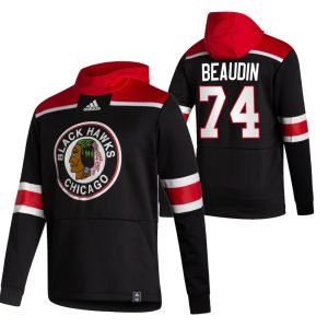 Impressive Chicago Blackhawks #74 Nicolas Beaudin Adidas Reverse Retro Pullover Hoodie Black to stand out at the stadium
