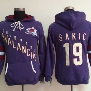 Impressive Colorado Avalanche #19 Joe Sakic Purple Women's Old Time Heidi NHL Hoodie to show your team love