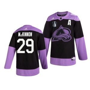 Impressive Colorado Avalanche #29 Nathan MacKinnon Adidas 2022 Stanley Cup Final Patch Men's Hockey Fights Cancer Practice NHL Jersey Black to show your team love