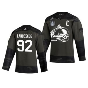 Impressive Colorado Avalanche #92 Gabriel Landeskog Adidas 2022 Stanley Cup Final Patch Veterans Day Men's Authentic Practice NHL Jersey Camo to support your favorite players
