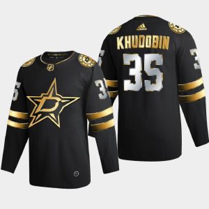 Impressive Dallas Stars #35 Anton Khudobin Men's Adidas Black Golden Edition Limited Stitched NHL Jersey to show your team love