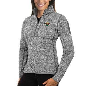 Impressive Minnesota Wild Antigua Women's Fortune 1/2 Zip Pullover Sweater Black to show your team love