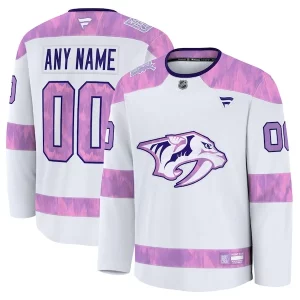 Impressive Nashville Predators 2024 Hockey Fights Cancer Custom Practice Jersey   White for top   notch game   day wear