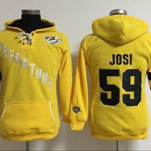 Impressive Nashville Predators #59 Roman Josi Yellow Women's Old Time Heidi NHL Hoodie to show your team love
