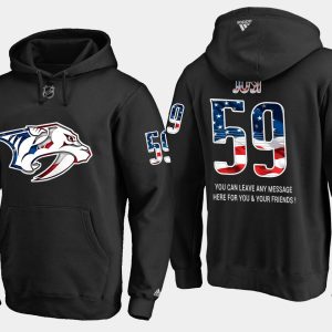 Impressive Predators #59 Roman Josi NHL Banner Wave Usa Flag Black Hoodie for die   hard Blackhawks fans