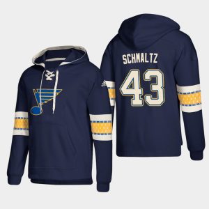 Impressive St. Louis Blues #43 Jordan Schmaltz Blue adidas Lace Up Pullover Hoodie to add to your hockey memorabilia collection