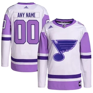 Impressive St. Louis Blues adidas Hockey Fights Cancer Primegreen Authentic Custom Jersey   White/Purple for an exciting hockey game