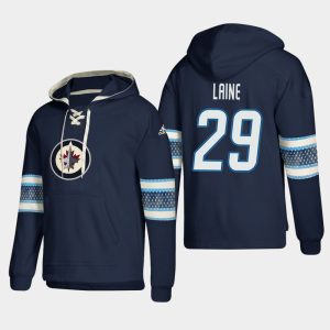 Impressive Winnipeg Jets #29 Patrik Laine Blue adidas Lace Up Pullover Hoodie for a valuable hockey collectible