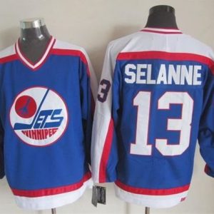 Premium Jets #13 Teemu Selanne Blue/White CCM Throwback Stitched NHL Jersey to show your team spirit