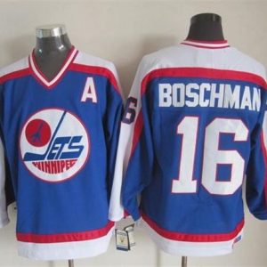 Premium Jets #16 Laurie Boschman Blue/White CCM Throwback Stitched NHL Jersey to show your team spirit