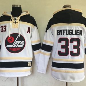 Stunning Jets #33 Dustin Byfuglien White Sawyer Hooded Sweatshirt Stitched NHL Jersey to elevate your fan gear collection