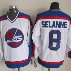 Sleek Jets #8 Teemu Selanne White/Blue CCM Throwback Stitched NHL Jersey perfect for game days