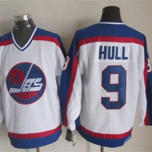 Stunning Jets #9 Bobby Hull White/Blue CCM Throwback Stitched NHL Jersey for die - hard fans