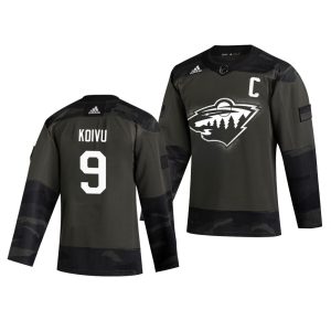Sleek Minnesota Wild #9 Mikko Koivu Adidas 2019 Veterans Day Men's Authentic Practice NHL Jersey Camo to elevate your fan gear collection