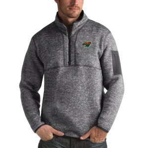 Cool Minnesota Wild Antigua Fortune Quarter Zip Pullover Jacket Black for ultimate hockey enthusiasts