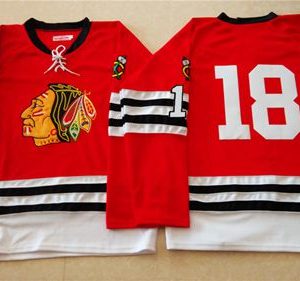 Stunning Mitchell And Ness 1960 61 Blackhawks #18 Denis Savard Red Stitched NHL Jersey for die - hard fans