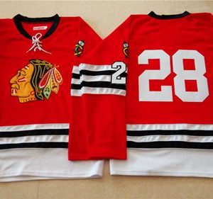 Stylish Mitchell And Ness 1960 61 Blackhawks #28 Steve Larmer Red Stitched NHL Jersey a must - have for collectors