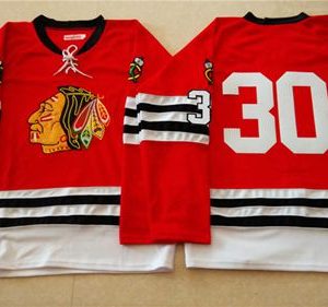 Premium Mitchell And Ness 1960 61 Blackhawks #30 ED Belfour Red Stitched NHL Jersey a must - have for collectors