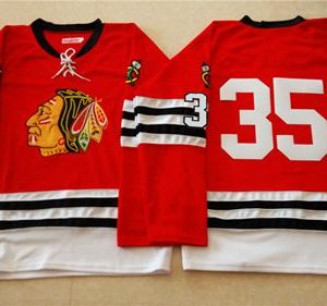 Chic Mitchell And Ness 1960 61 Blackhawks #35 Tony Esposito Red Stitched NHL Jersey to elevate your fan gear collection