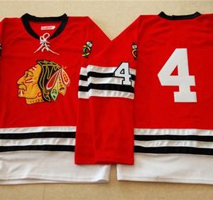 Gorgeous Mitchell And Ness 1960 61 Blackhawks #4 Niklas Hjalmarsson Red Stitched NHL Jersey perfect for game days