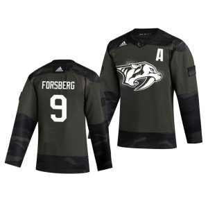 Amazing Nashville Predators #9 Filip Forsberg Adidas 2019 Veterans Day Men's Authentic Practice NHL Jersey Camo for die - hard fans
