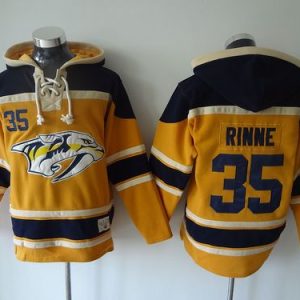 Top - notch Predators #35 Pekka Rinne Yellow Sawyer Hooded Sweatshirt Stitched NHL Jersey perfect for game days